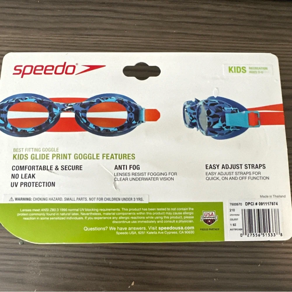 Speedo Kids Glide Print ArchRoma/Celeste Goggles age 3-6 anti-fod, uv protection